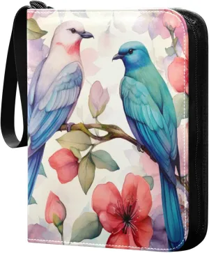 4 Pocket Card Binder with 50 Removable Sleeves Colorful Flower Bird Trading Card Binder Collector Card Album for 400 Game Sports Cards