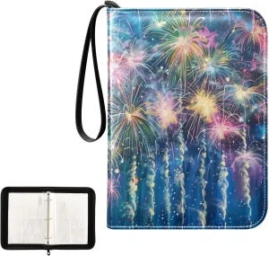 4 Pockets Trading Card Album Holder Book Folder Sports Card Binder Colorful Fireworks 1 400 Double Side Pockets for 3 Ring Binder Zipper