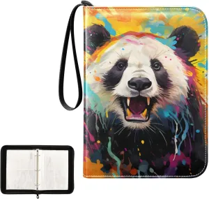 4 Pockets Trading Card Album Holder Book Folder Sports Card Binder Panda Colorful 400 Double Side Pockets for 3 Ring Binder Zipper