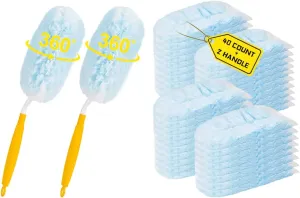 40 Count Duster Refills 360 Heavy Duty Duster Refills Compatible with Swiffer Dusters for Cleaning Home(40 Count 2 Handle)
