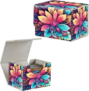 4.13x3.07x3.26 inch Card Deck Box Trading Cards Storage Box with Strong Magnet Premium Case Commander Deck Box Storage Cover for TCG CCG Magic Cards,Colorful Flowers