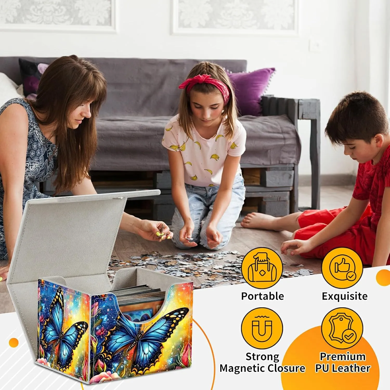 4.13x3.07x3.26 inch Card Deck Box Trading Cards Storage Box with Strong Magnet Premium Case Commander Deck Box Storage Cover for TCG CCG Magic Cards,Colorful Roses And Butterfliy