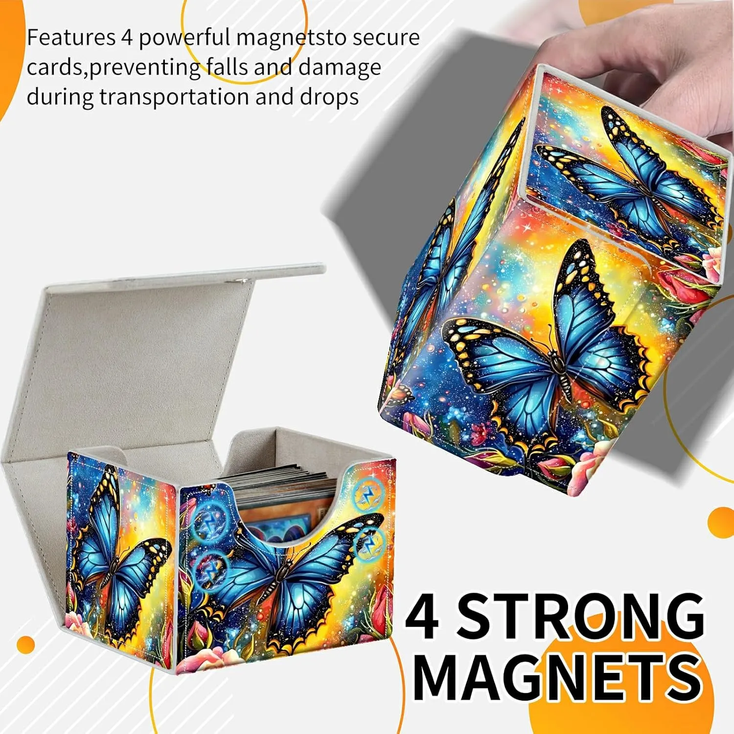 4.13x3.07x3.26 inch Card Deck Box Trading Cards Storage Box with Strong Magnet Premium Case Commander Deck Box Storage Cover for TCG CCG Magic Cards,Colorful Roses And Butterfliy