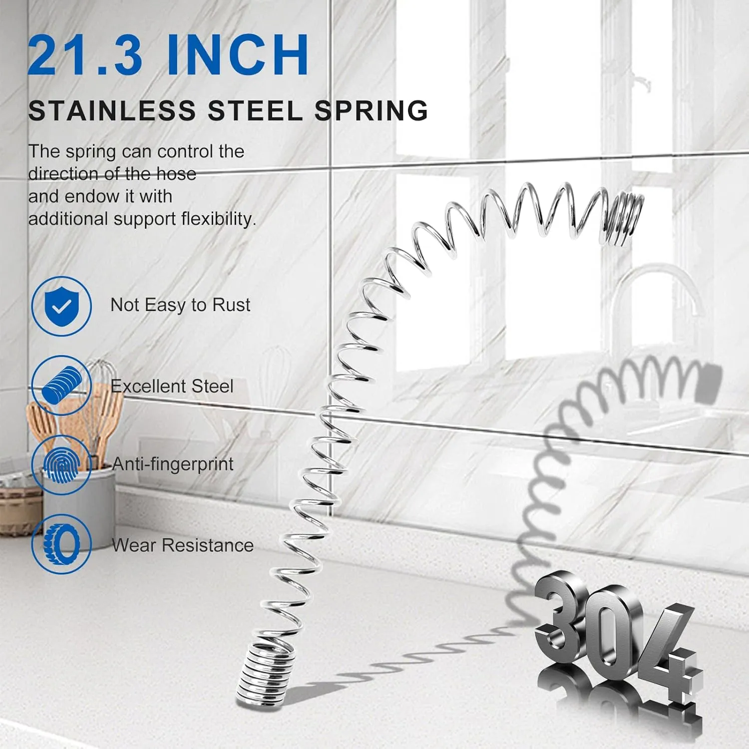 45” Stainless-Steel Pre Rinse Hose, 45" Commercial Sink Sprayer Hose With 304 Stainless Steel Pre Rinse Spring & Heat Resistant Blue Handle,For Commercial Restaurant Industrial Kitchen Sink Faucet