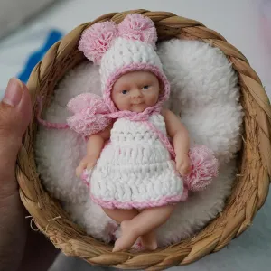 4.5" Mini Reborn Baby Dolls, Silicone Baby Girl Emma, Tiny Silicone Baby Dolls, Mini Realistic Newborn Baby Dolls Silicone Full Body Stress Relief with Feeding Accessories