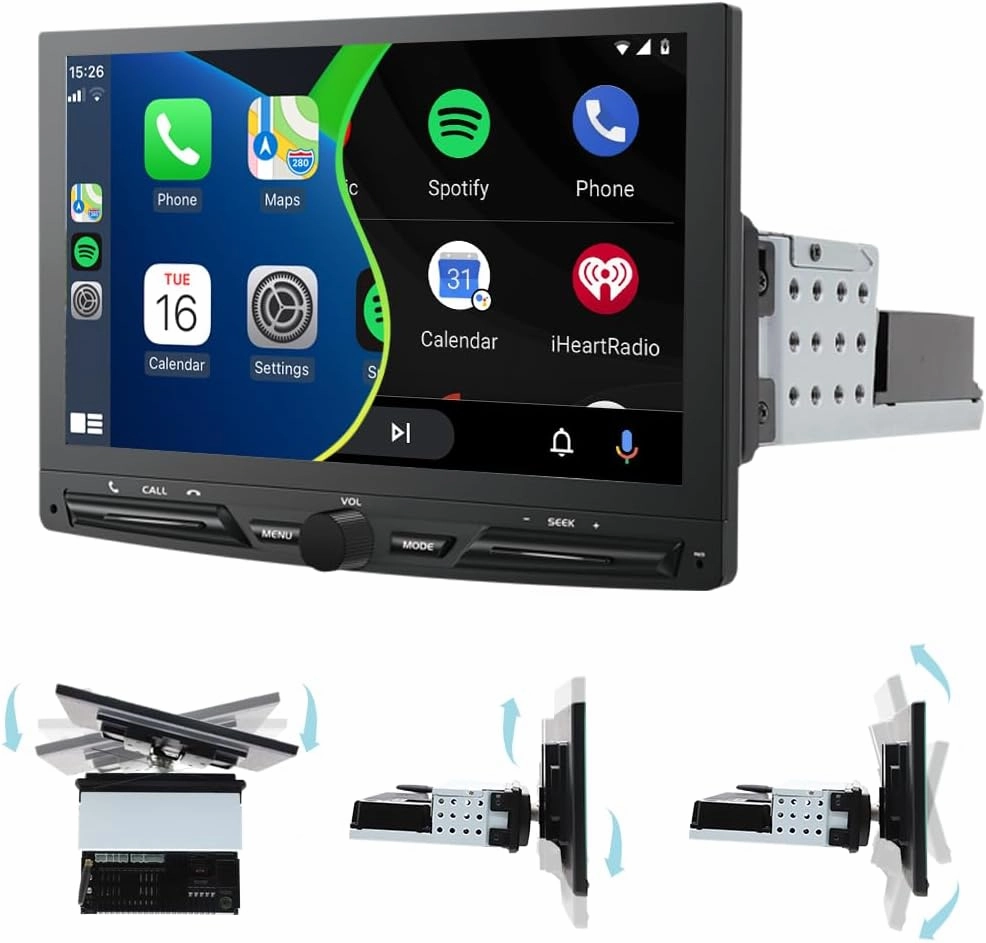 4 64G 8 Octa core Android 13 Wireless 10.1inch Adjustable Swivel Single 1Din Car Stereo with Carplay Android Auto Touch Screen Radio Bluetooth Mirror Link/GPS/Backup Camera/Internet Surfing WiFi