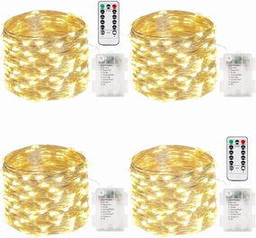 4 Pack 100 LED Fairy Lights Battery Operated with Remote, 33FT Waterproof Twinkle Lights with Timer & 8 Modes, Fairy String Light Outdoor Indoor for Bedroom Classroom DIY Christmas Decor (Warm White)