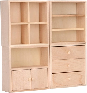 4 Pcs 1/12 Doll House Cabinet Set Simple Design Practical Lifelike Miniature Wooden Dollhouse Furniture Cabinet