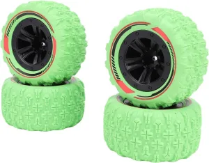 4PCS 12mm Hex RC Wheel Tire Extra Large Mud Terrain Tires with Anti Skid Surface Aluminum Alloy Beadlock Wheels for 1/14 1/16 RC Car Crawler Truck (Green)