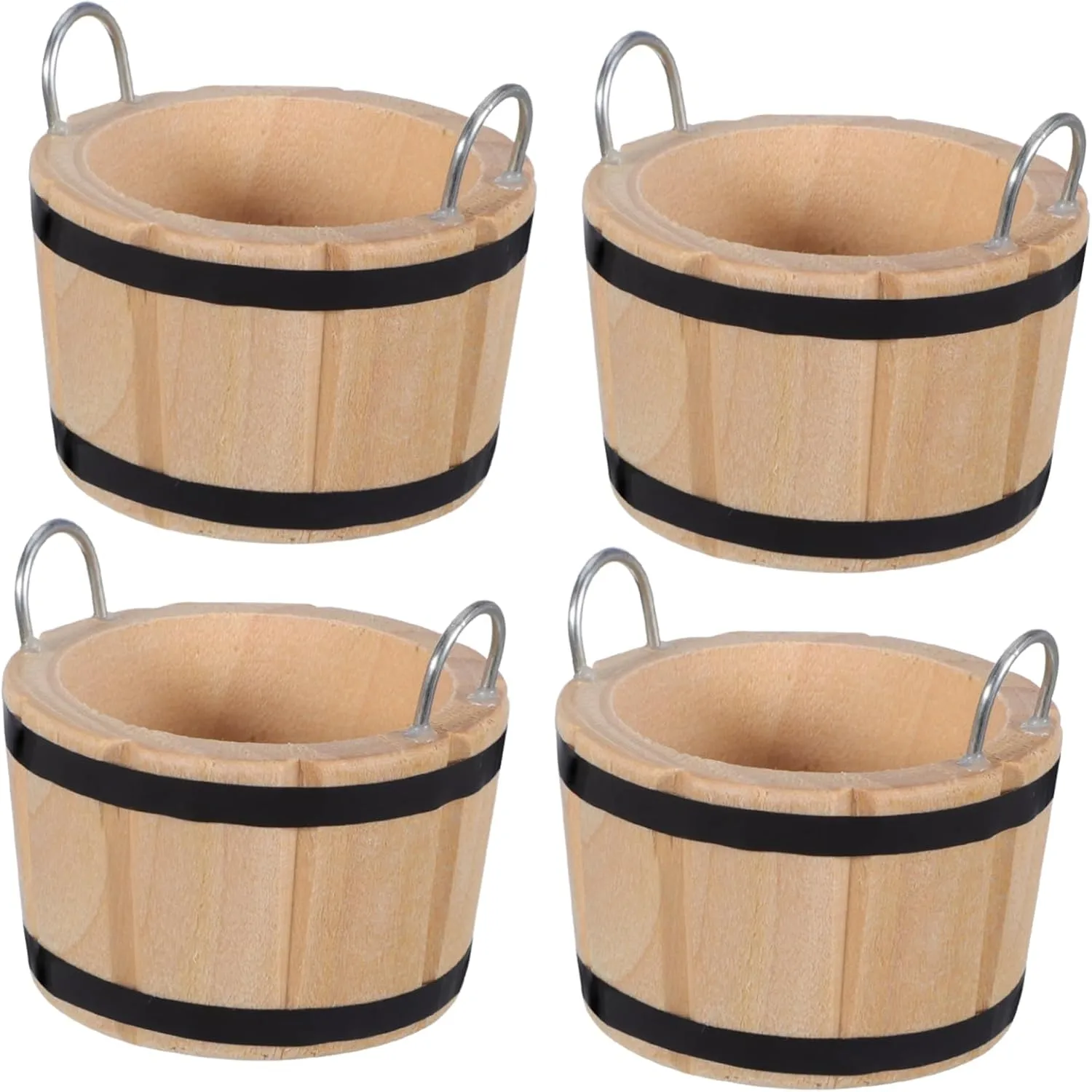 4pcs Miniature Buckets for Dollhouse Decor Flexible Arrangement Creative Play Accessories for Photography Mini Gardening Natural Finish