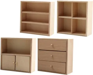 4pcs Miniature Wooden Cabinet DIY Dollhouse Furniture for Living Room Kitchen Tiny House Accessories Realistic Craftsmanship Solid Creative Learning