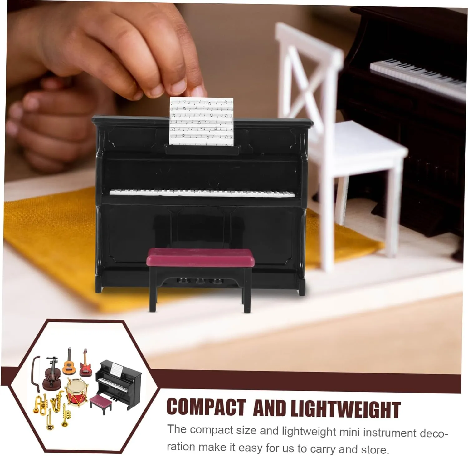4sets Miniature Musical Instrument of Doll House Props Piano Violin Drum and Trumpet for Mini House Decor and Photography Lovely Miniature Toy for Realistic Scene Layout