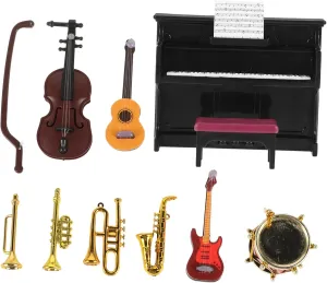 4sets Miniature Musical Instrument of Doll House Props Piano Violin Drum and Trumpet for Mini House Decor and Photography Lovely Miniature Toy for Realistic Scene Layout