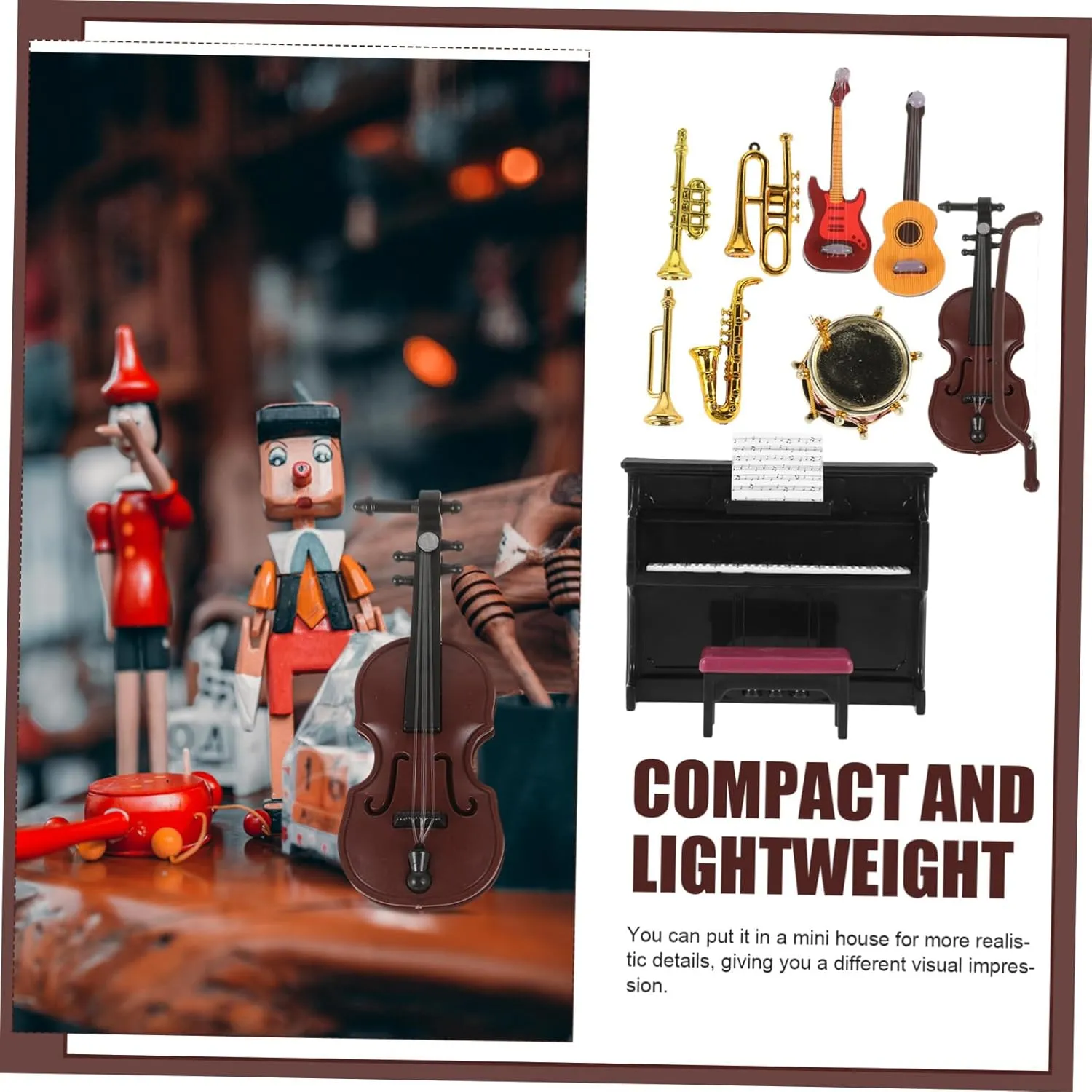 4sets Miniature Musical Instrument of Doll House Props Piano Violin Drum and Trumpet for Mini House Decor and Photography Lovely Miniature Toy for Realistic Scene Layout
