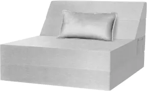 5 in 1 Folding Sofa Bed, Twin Size Convertible Sleeper Chair with Pillow, Memory Foam Futon Couch, Velvet Fabric Washable Mattress for Living Room, Dorm, Guest, Office, Apartment, Light Gray
