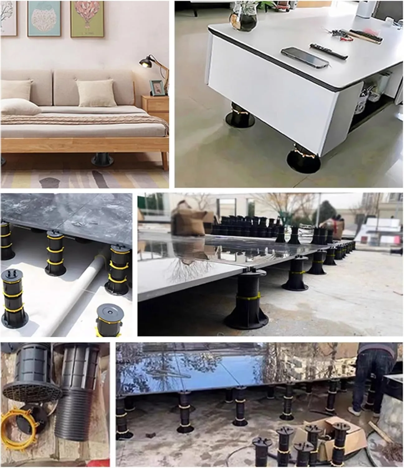 5 Pack Adjustable Deck Support Pedestal Deck Foundation Base Support for Floating Deck Platform Deck Floor Height(32-50cm)