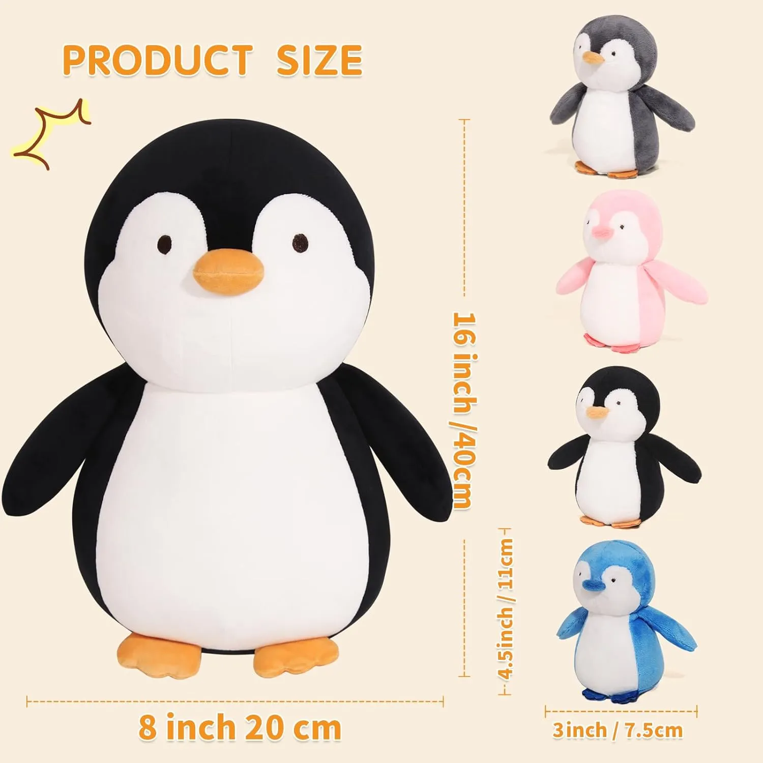 5 Pieces Penguin Stuffer Animals Set, Giant 16 Inch Mommy Penguin Plush Toy with 4 Cute Babies Plushies in Her Zippered Tummy, Soft Cuddle Plushy Gifts for Kids Girls Boys, Birthday