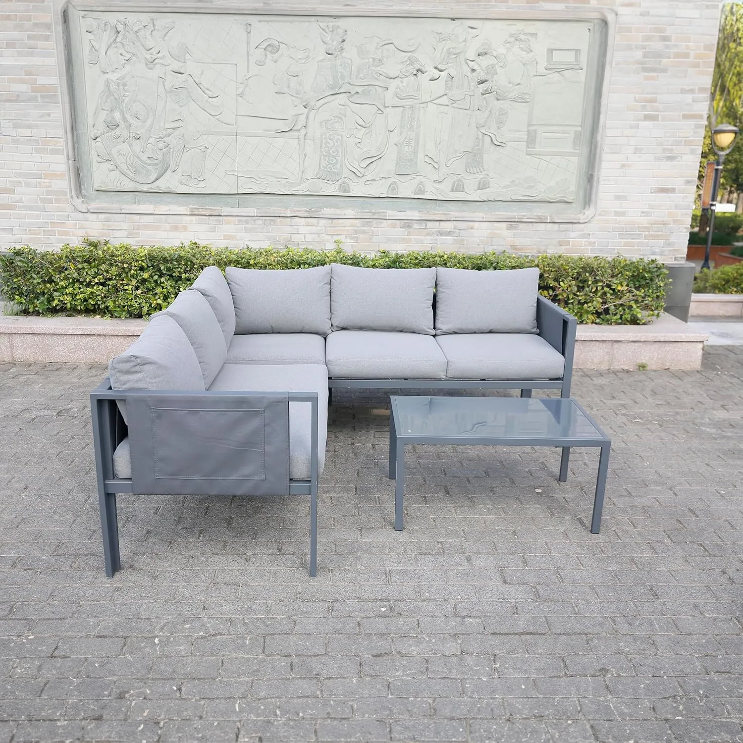 5 Place Seating Outdoor Gray Sofa and Table Set