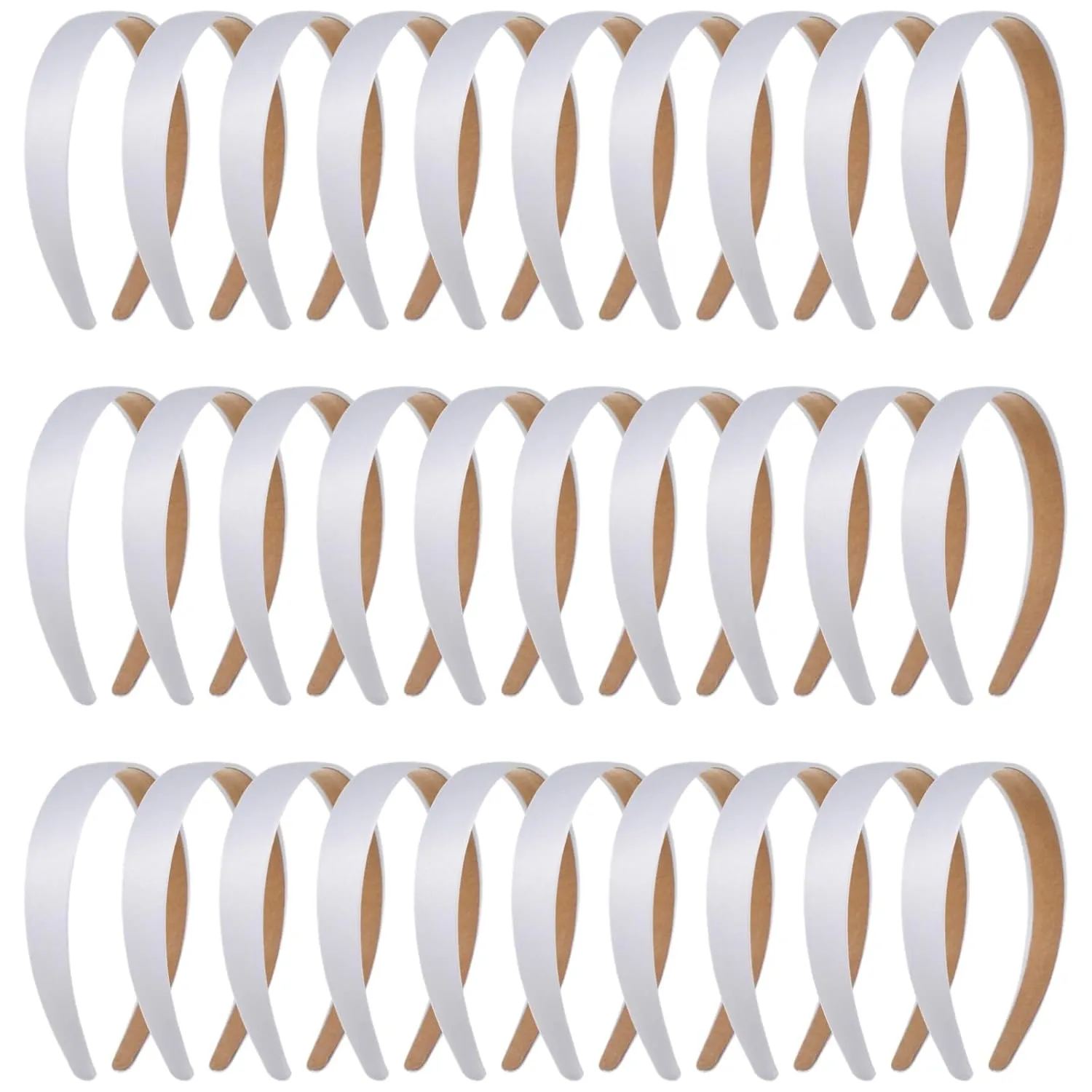 50 PCS White Satin Headbands, 1 Inch Wide Comfortable Satin Headband, Elastic Hair Band for Women, Non-Slip Fabric Headband with Plastic Interior, DIY White Head Bands Hair Accessories