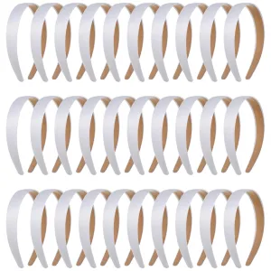 50 PCS White Satin Headbands, 1 Inch Wide Comfortable Satin Headband, Elastic Hair Band for Women, Non-Slip Fabric Headband with Plastic Interior, DIY White Head Bands Hair Accessories