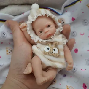 5.5" Silicone Baby Girl,Mini Reborn Baby Dolls, Tiny Silicone Baby Dolls, Mini Realistic Newborn Baby Dolls Silicone Full Body Stress Relief with Feeding Accessories-Yellow