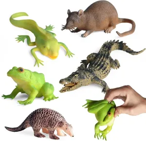 5PCS Soft Rubber Squishy Toys, TPR Super Stretch Animal Toys for Kids, Rubber Animal Figures Set with Frog, Tadpole, Crocodile, Rat, Pangolin