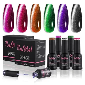 6 Colors 24D Cat Eye Gel Nail Polish,Upgraded Magnetic Gels Polish Kit(Without magnet),Salon Gel Manicure and Nail Art DIY at home,Luminous Reign