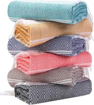 6 Packs Oversized Cotton Turkish Beach Towels Set Bulk 74"x38" Extra Large Sand Free Quick Dry Clearance Swim Bath Camping Pool Towel Travel Blanket Adult Essentials Cruise Accessories Vacation Gift