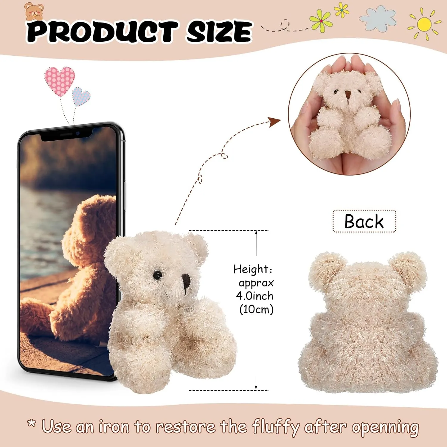 6 Pieces Mini Bear Plush Stuffed 4 Inch Small Bear Bulk Animal Toys for Baby Shower Party Favors Tiny Soft Doll Gifts for Graduation Keychain Bag Charm Supplies(Brown, Apricot)
