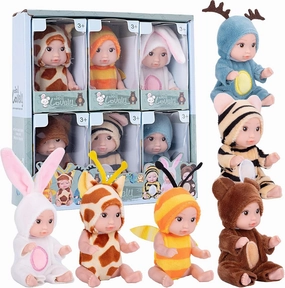 6PCS 4inch Mini Dolls Set - Baby Doll with 6 Animal Outfits & Accessories, Reborn Baby Dolls for Kids Role Play, Perfect Birthday for Children Ages 3 