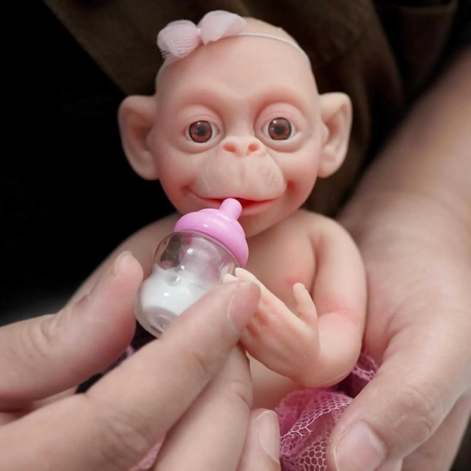 7" Micro Preemie Full Body Silicone Monkey Baby Doll Lux Lifelike Mini Reborn Doll Surprice Children Anti-Stress, Feel Real