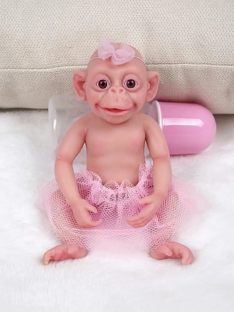 7" Micro Preemie Full Body Silicone Monkey Baby Doll Lux Lifelike Mini Reborn Doll Surprice Children Anti-Stress, Feel Real