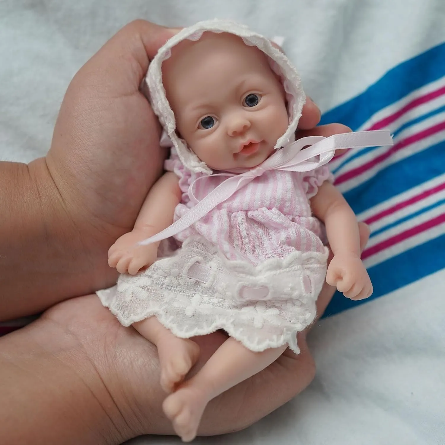 7" Mini Silicone Baby Girl, Silicone Full Body Baby Soft Skin Realistic Newborn Baby Dolls Real Life Tiny Baby Doll with Feeding Accessories