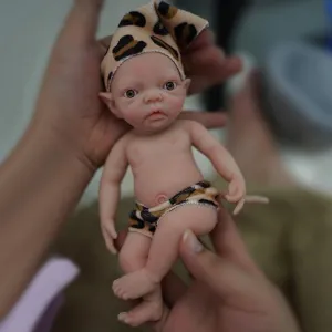 7" Realistic Mini Silicone Elf Girl,Real Life Reborn Elf Doll,Lifelike Mini Reborn Doll Surprice Children Anti-Stress Relief Hand Made