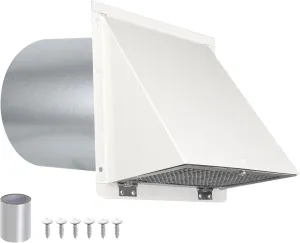 8 Inch Hooded Wall Vent with Screen and Damper,Outdoor Wall Exhaust Vent Cover Cap for Kitchen Range Hood Dryer Duct Ventilation &Exterior Air Exhaust Applications,Galvanized Steel,White