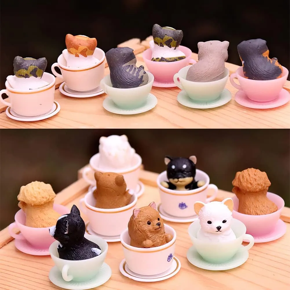 8 Pcs Cat Dog Figurines Playset Realistic Detailed Plastic Puppy Kitten Figures Coffeecup Pets for Cake Toppers Christmas Birthday Gift Dollhouse Micro Landscape Craft Ornament (8Pcs cat 8Pcs dogs)