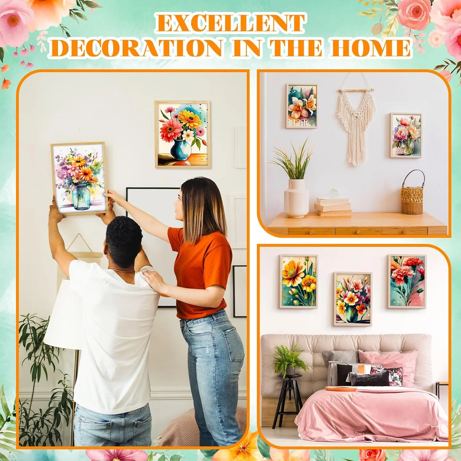 8 Sets Pre Printed Canvas for Painting Kits 8" x 10" Paint and Sip Party Sets Coloring Painting Panels Pre Sketched Canvas Boards with Paints and Brushes for Adult (Flower)