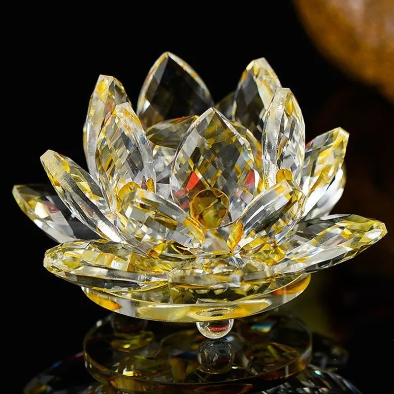 80mm Quartz Crystal Lotus Flower Crafts Glass Paperweight Fengshui Ornaments Figurines Home Wedding Party Decor Gifts Souvenir