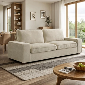 89" Chenille Deep Seat Sofa for Living Room,Modern Comfy Couch,Wide Armrest,Washable Removeable Cover,Small Loveseat for Apartment,Office (Ivory)