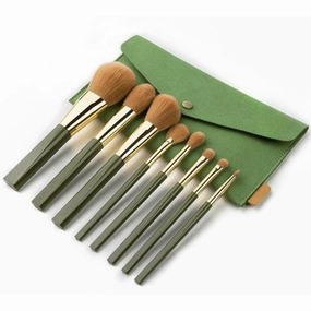 8 Green Sparkling Soft Hair Makeup Brush Set Solid Wood Brush Rod Makeup Tool