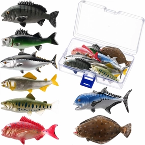 8 Pcs Fake Fish Angler Collection Toy Set, Plastic Artificial Lifelike Sea Red Snapper, Flounder, Sea Miniature Figurine, Pretend Realistic Fish for Photography Props Party Kitchen Decor
