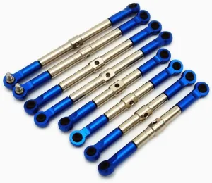 8pcs Hard Steel Adjustable Front and Rear Toe Links Push Rods with Aluminum Ends Blue for Traxxas 1/16 Mini E-Revo Summit 7138 7118