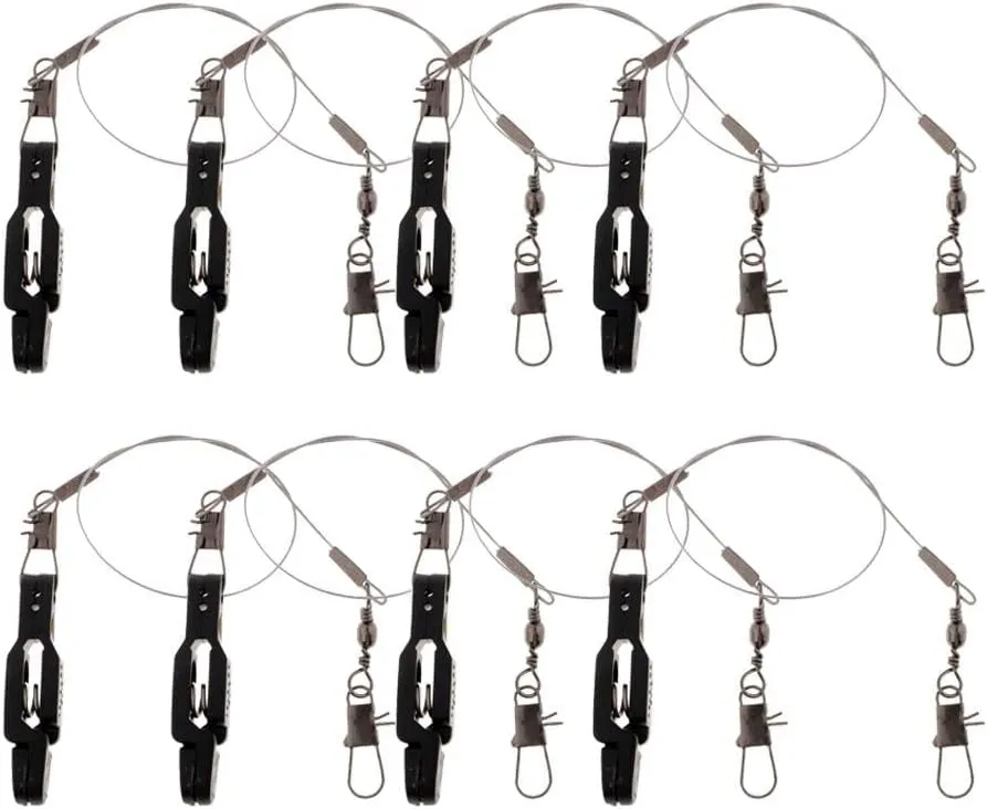 8pcs Snap Release Clip with Leader for Outriggers Downriggers Planer Board, Adjustable Tension, Corrosion Resistant, Padded, Offshore Fishing