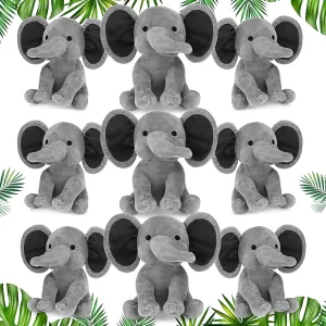 9-Piece Soft Cute Elephant Plush Toys for Baby Shower & Party Supplies (Gray)
