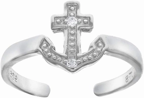 925 Sterling Silver CZ Anchor Adjustable Toe Ring