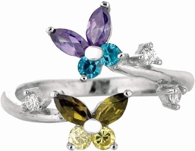 925 Sterling Silver Dazzling Butterfly Multi Color CZ Adjustable Toe Ring
