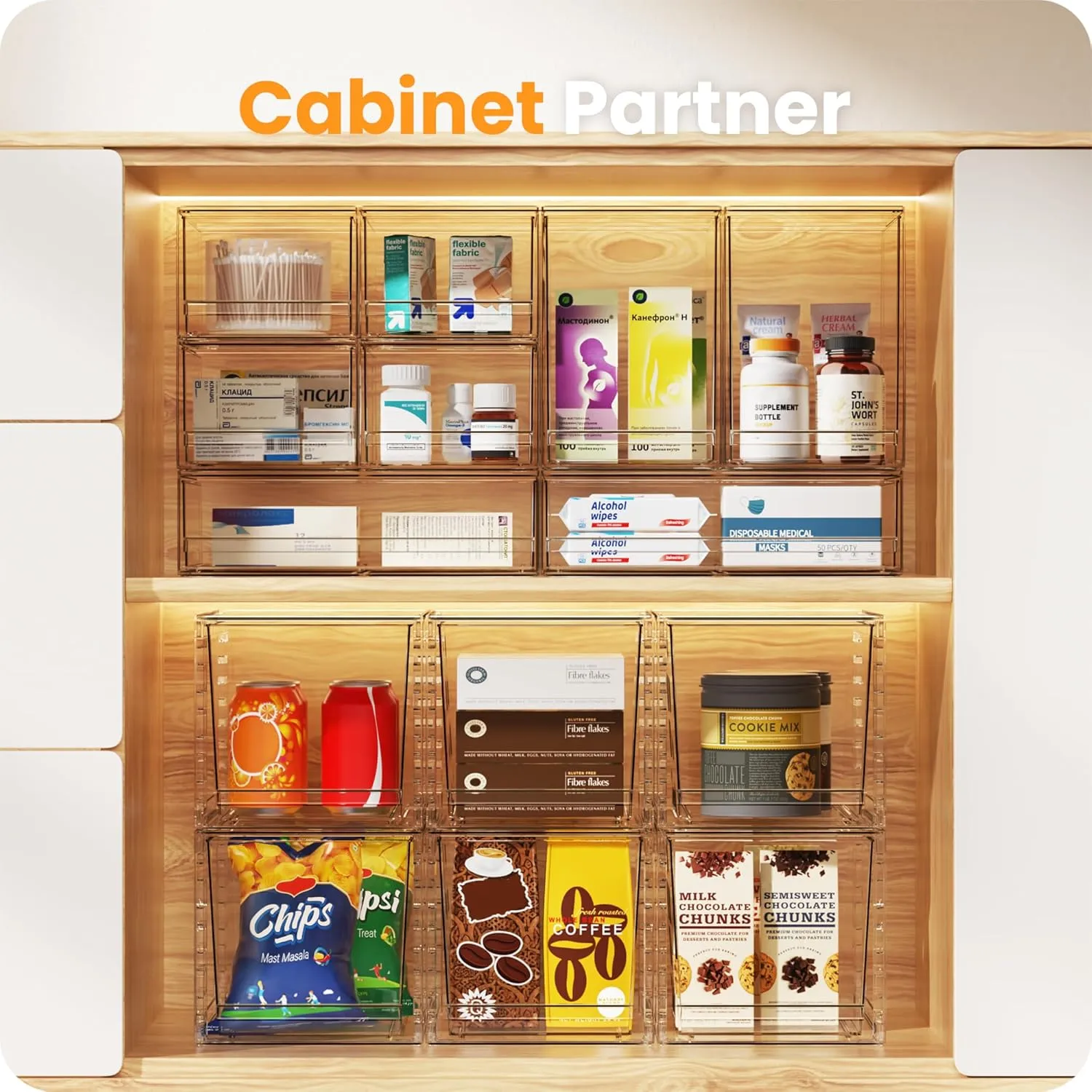 A-LuGei 【𝟰𝗣𝗖𝗦】 Acrylic Stackable Drawers, 7.5" L Makeup Organizer, Bathroom Organizer and Storage, Plastic Storage Bins for Kitchen Cabinet Pantry Medicine Fridge