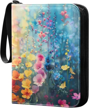 Abstract Colorful Wildflowers Card Binder, 400 Pockets Card Holder with 50 Sleeves, Sturdy Card Holder Folders for Game Cards & Sports Cards