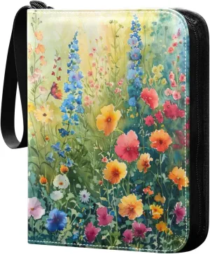 Abstract Colorful Wildflowers Card Binder, 400 Pockets Card Holder with 50 Sleeves, Sturdy Card Holder Folders for Game Cards & Sports Cards