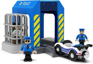Accessories for Wooden Railway Tracks, Police Station, Compatible with All Railway Tracks, Expansion Pack for Children Aged 3 Years and Over